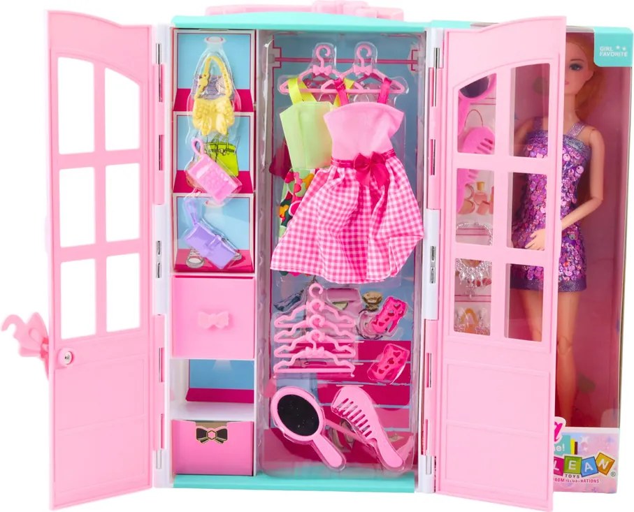 LEAN Toys Sada bábika so šatníkom oblečenie a módne doplnky pre dievčatá