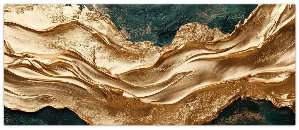 Obraz - Zelená abstrakcia so zlatom II. (120x50 cm)