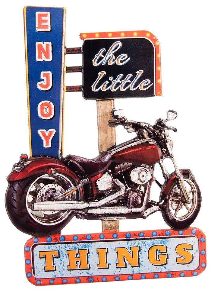 Farebná nástenná kovová ceduľa s motorkou Enjoy The Little Things - 43*1*60 cm