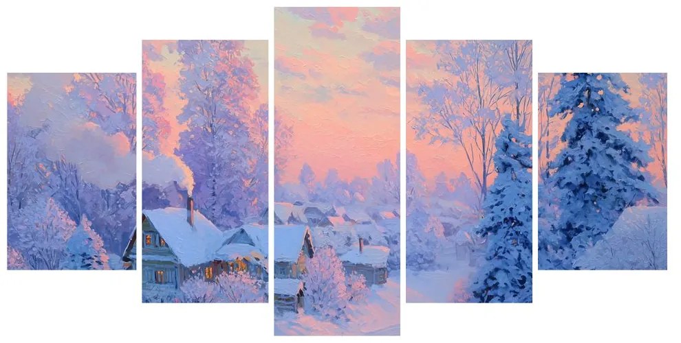 5-dielny obraz zimná rozprávka v horskej dedine