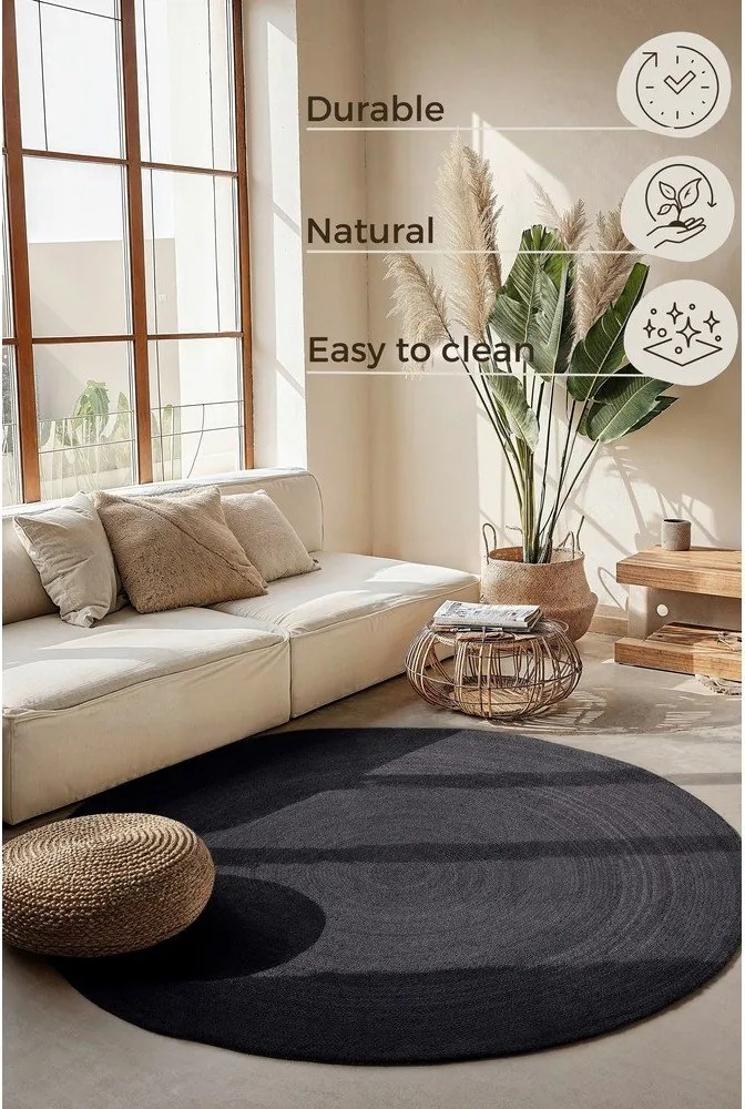 Čierny obojstranný/ručne tkaný jutový okrúhly koberec ø 140 cm Braided – Hanse Home