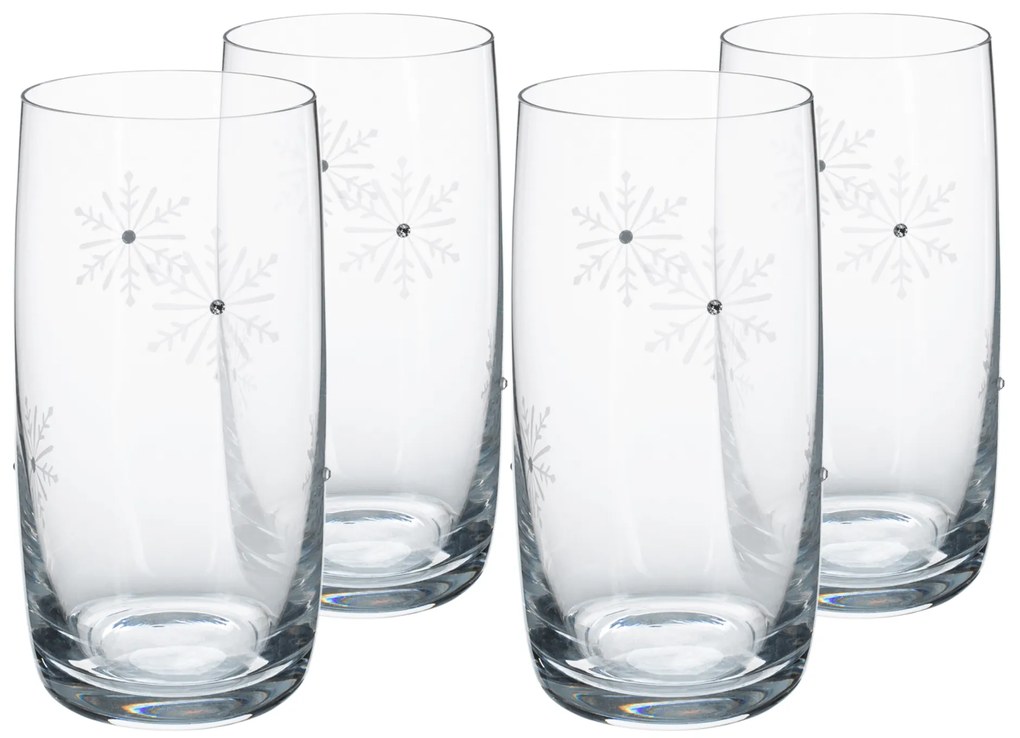 TEMPO-KONDELA SNOWFLAKE DRINK, poháre na vodu, set 4 ks, s kryštálmi, 460 ml