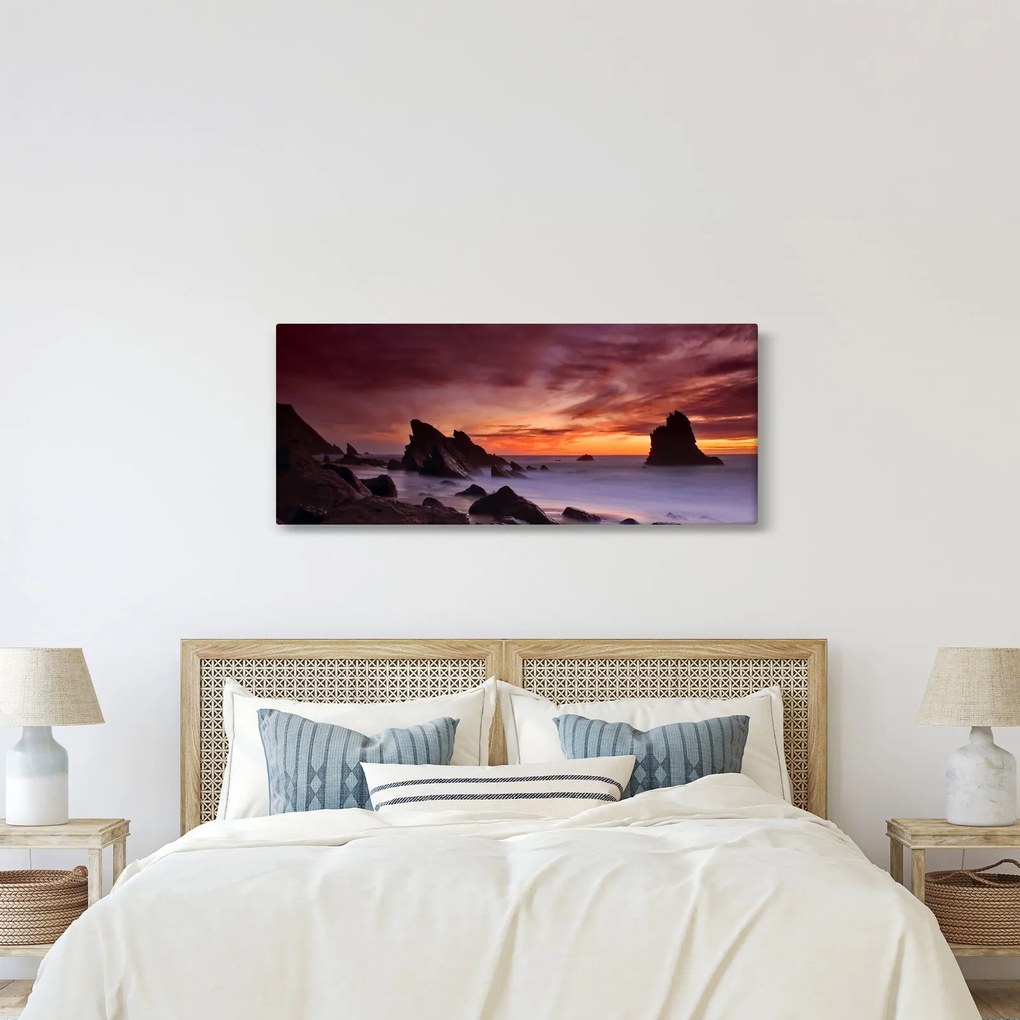 Obraz západu slnka na pobreží (120x50 cm)