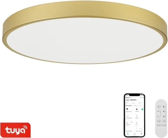 Immax NEO 07312L-LED stmievateľné stropné svietidlo SEMPLICI 128 W / 230 V, priemer 100 cm, Wi‑Fi Tuya, zlaté + diaľkové ovládanie