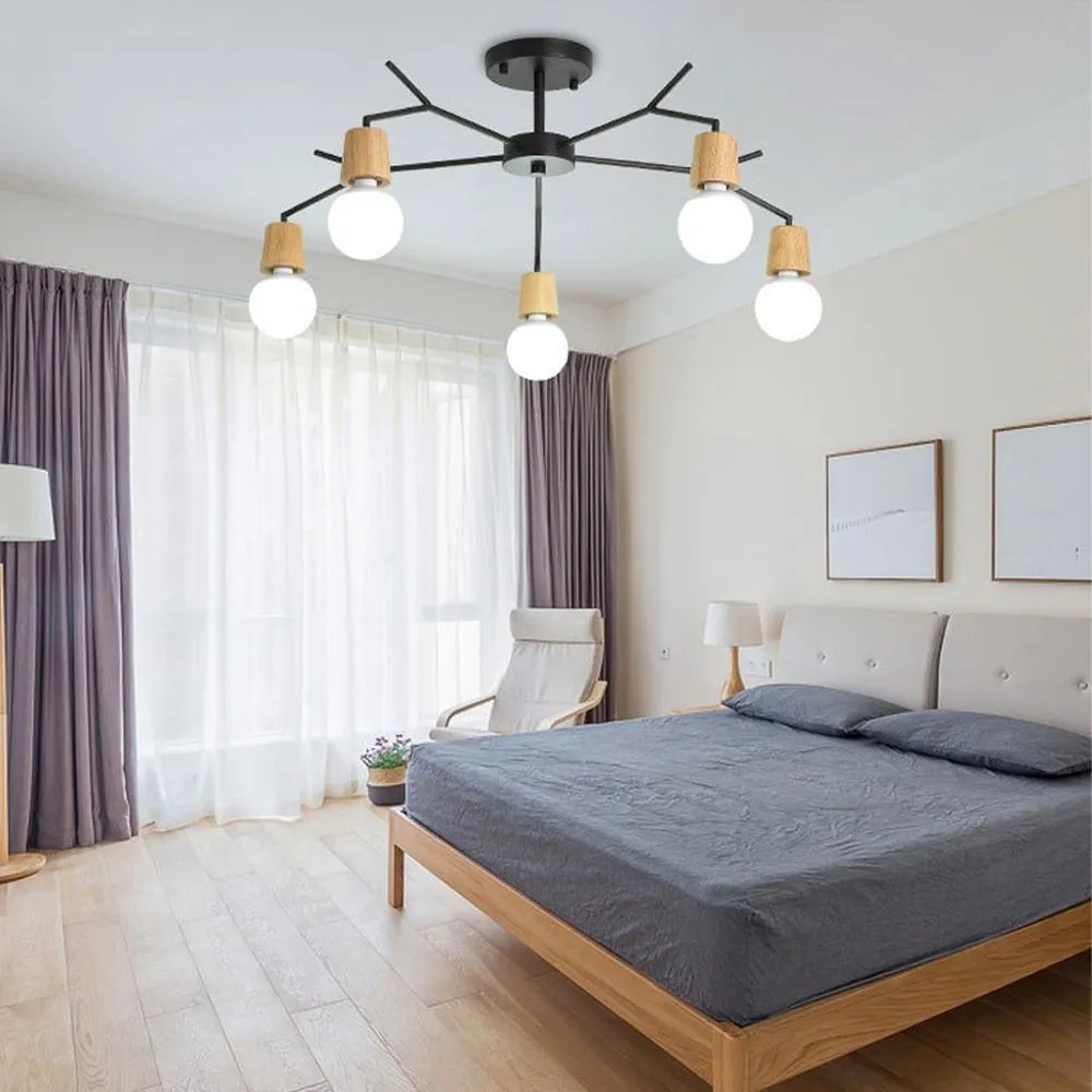 Toolight - Škandinávska kovová stropná lampa 5xE27 60W APP694-5C, čierna-hnedá, OSW-05465