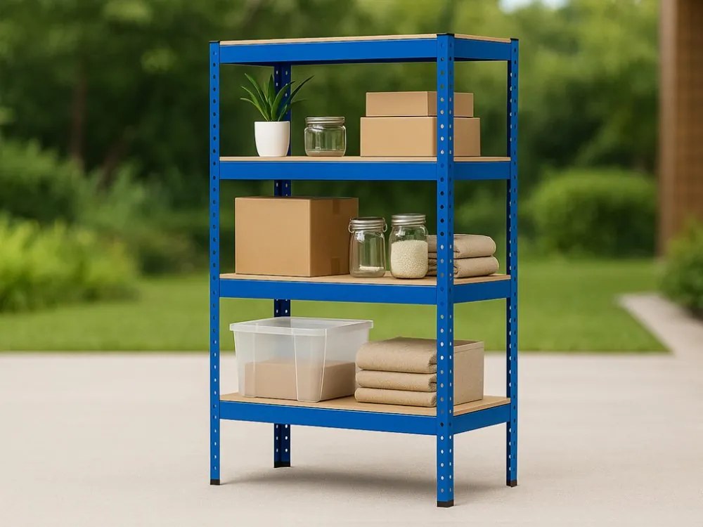 Akcia 20x Regál 150x70x30 cm lakovaný 4-policový, nosnosť 700 kg - modrý