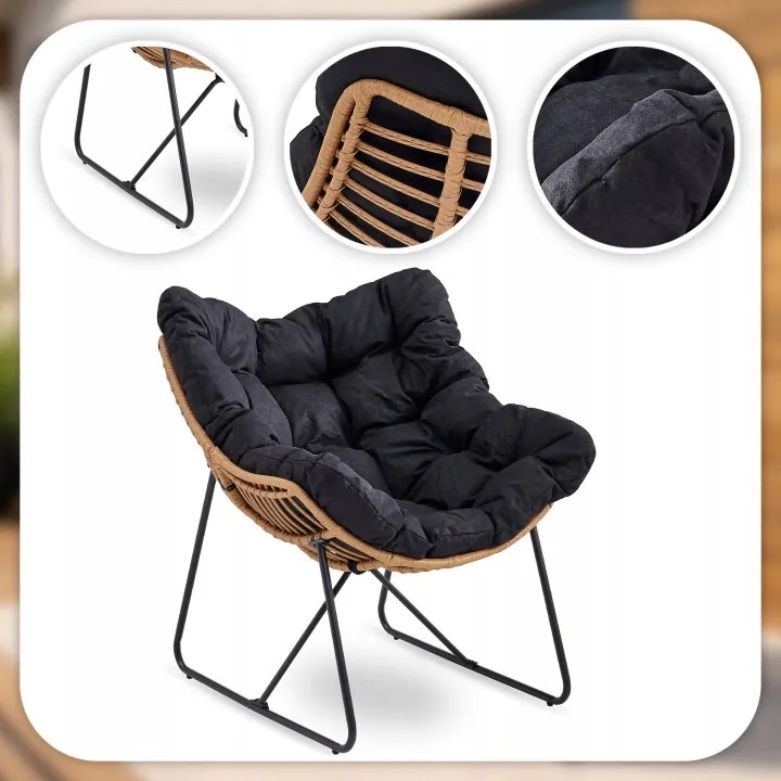 Záhradná relaxačná stolička na terasu, do záhrady, do obývačky, čierna, FIN