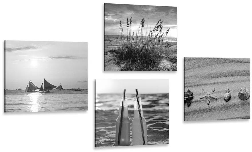 Set obrazov more a pláž v čiernobielom prevedení Varianta: 4x 60x60