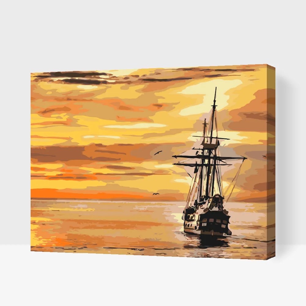 Gario Maľovanie podľa čísel Plachetnica pri západe slnka Rozmery: 50 x 40 cm, Rámovanie: Iba zrolované plátno