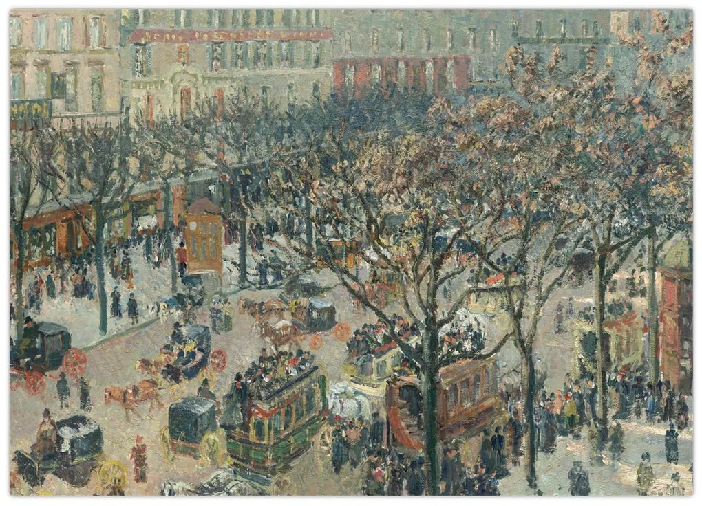 Sklenený obraz - Camille Pissarro, Boulevard des Italiens, Morning, Sunlight, reprodukcia (70x50 cm)