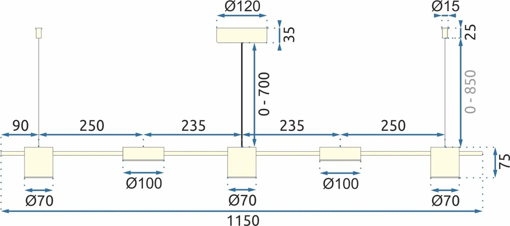 Toolight - LED závesné svietidlo APP929-5CP, zlatá, OSW-07008