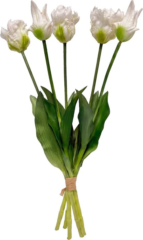 Umelá biela kvetina zväzok papagájových tulipánov Clayre & Eef – 42 cm