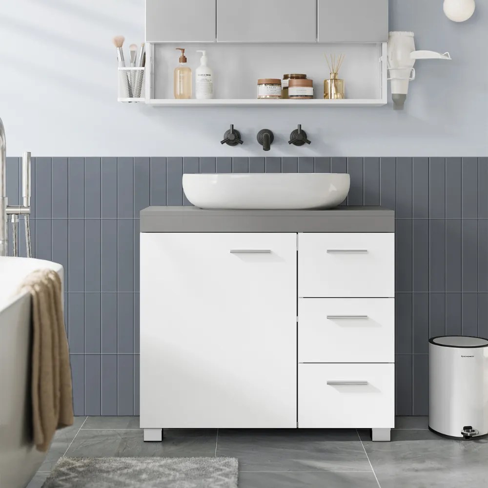 Vasagle Skrinka pod umývadlo IVY, 30x70x64cm, biela/šedá