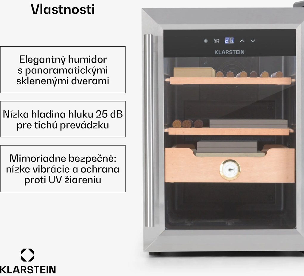 Klarstein El Presidente 37, humidor na cigary, 37 l, 2 zásuvky, 1 priehradka z cédrového dreva