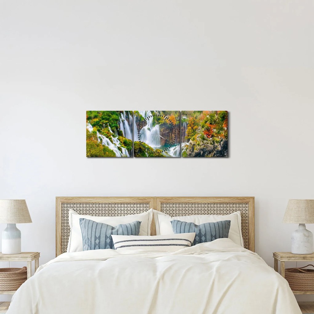 Obraz - Národný park Plitvické jazerá (s hodinami) (90x30 cm)
