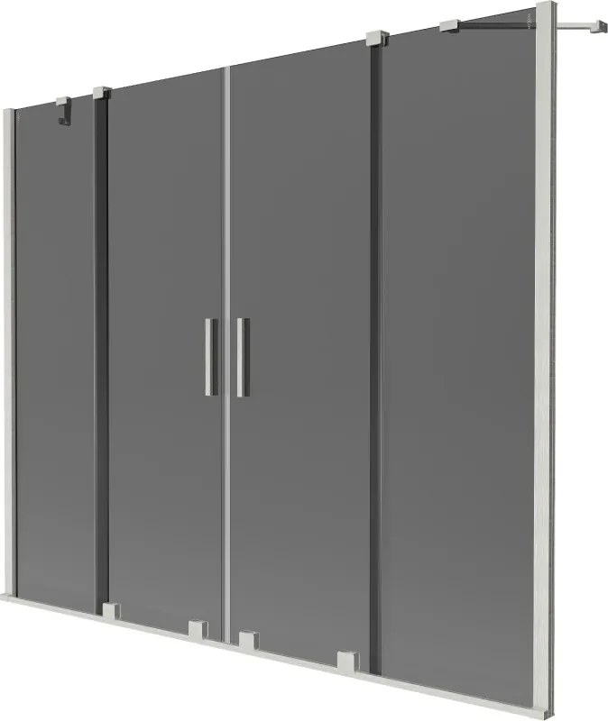 Mexen Velar Duo, 2-krídlová posuvná vaňová zástena 200 x 150 cm, 8mm šedé sklo, brúsená oceľ, 896-200-000-42-97