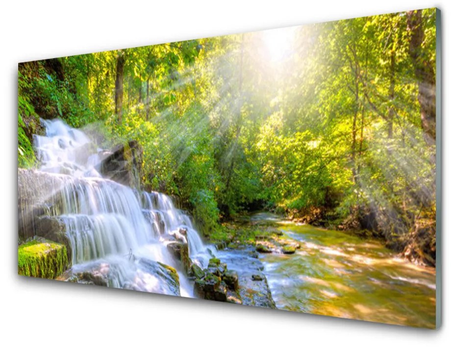 Obraz na skle Vodopád les príroda 120x60 cm