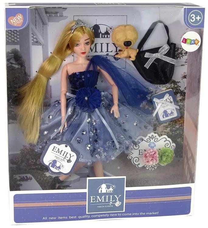 Lean Toys Bábika Emily v modrých šatách s doplnkami
