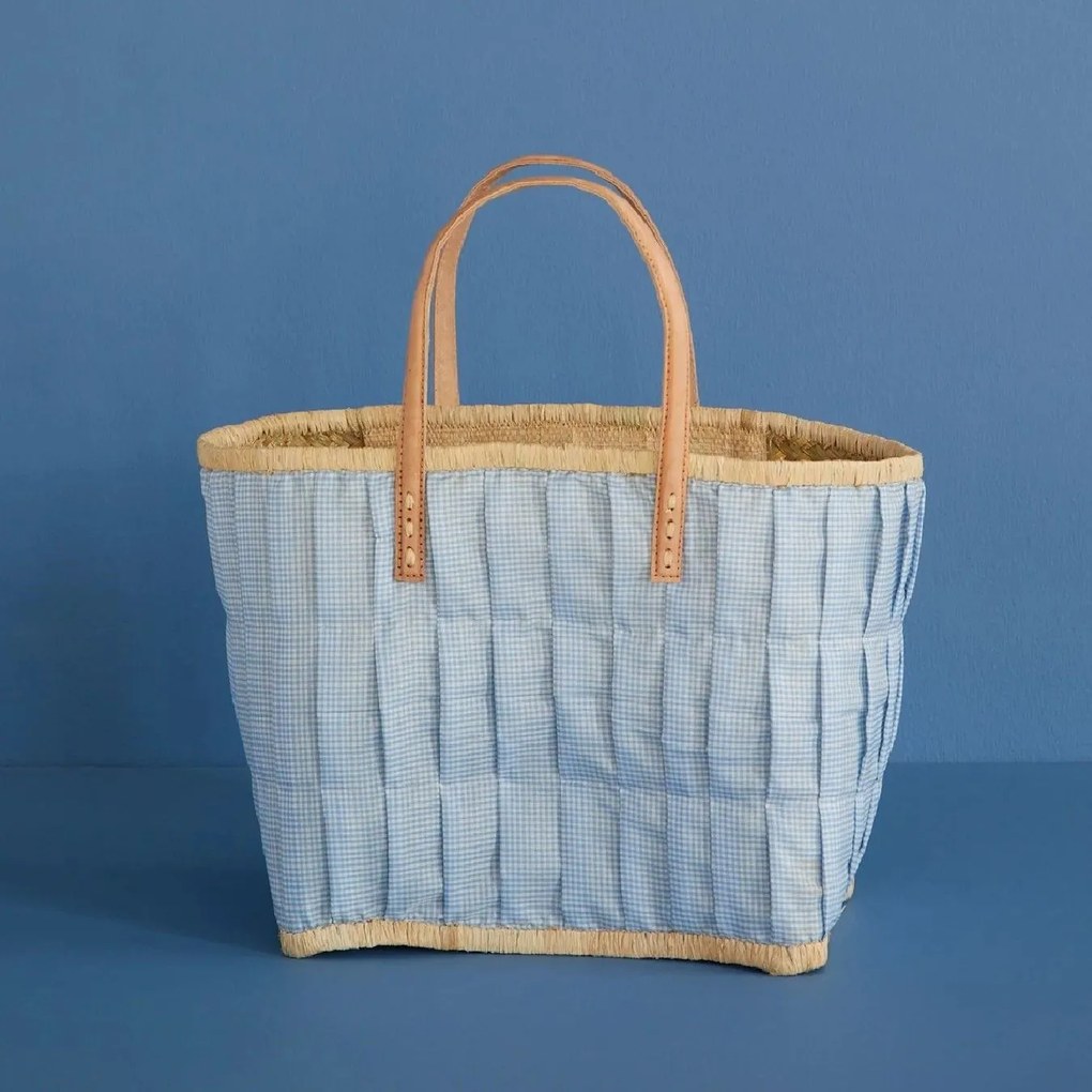 rice Nákupná taška z rafie Check Turquoise Medium