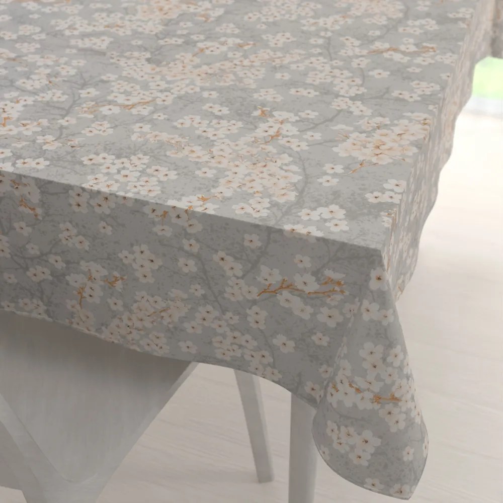 Biante Bavlnený obdĺžnikový obrus Sandra SA-634 Biele čerešňové kvety na sivom 60x100 cm