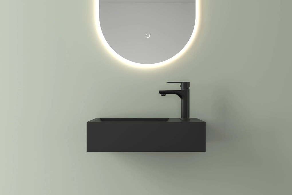 CERANO - Umývadlo z liateho mramoru Teo, závesné pravé - čierna matná - 40x22 cm, CER-CER-482707