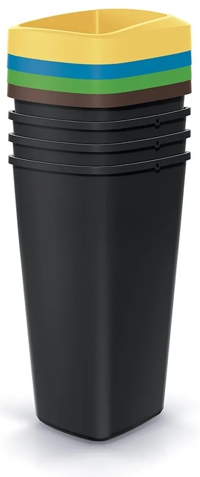 Set košov na triedený odpad, hranaté, 4 x 25 l, farebná