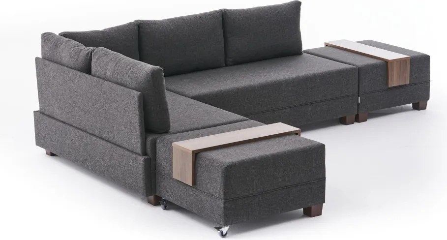 Rohová rozkládací pohovka Fly 280 cm se stolky antracit levá