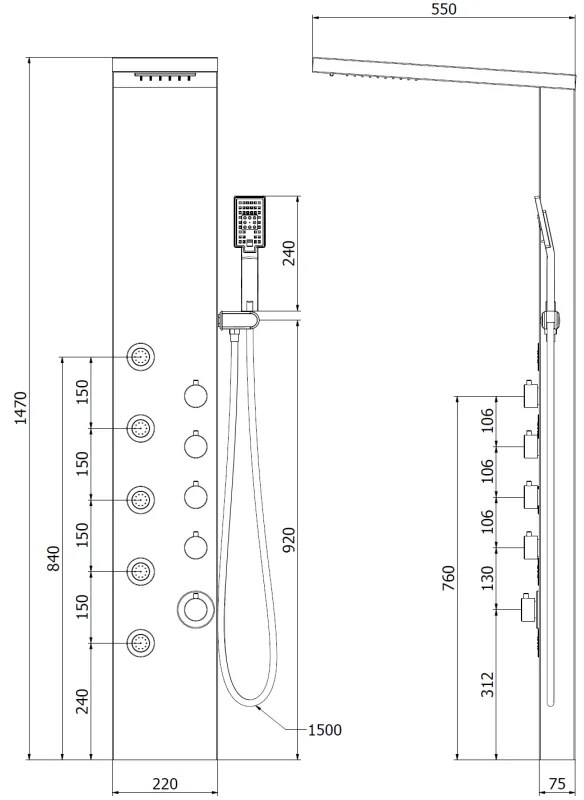 Mexen Lando, sprchový panel, čierna, 7611-04-70