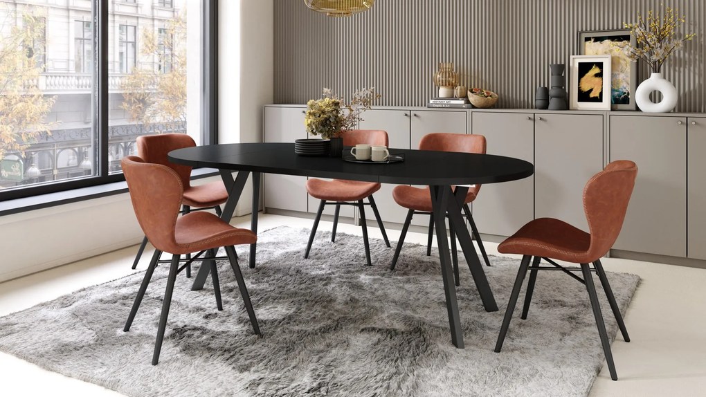 ALMO 100 Čierny/čierne nohy - OKRÚHLY LOFTOVÝ/INDUSTRIÁLNY ROZKLADACÍ STÔL DO OBÝVAČKY/JEDÁLNE