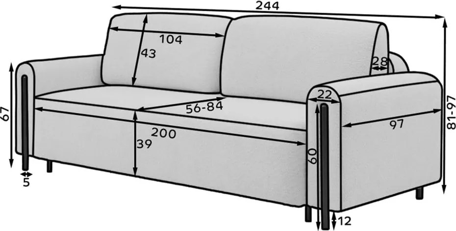 Sivá menčestrová rozkladacia/s úložným priestorom pohovka 244 cm Arcadova – ELTAP