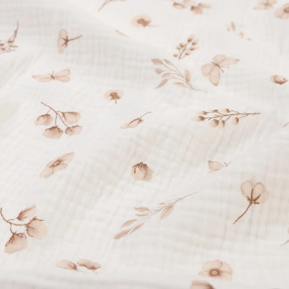 Biante Mušelínová plienka/dečka Nature MSN-085 Vetvičky s motýlikmi na krémovo bielom - ZVÝHODNENÁ SADA 3 KS 70x70 cm - Sada 3 ks