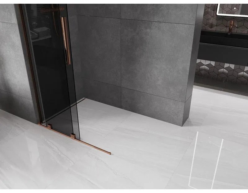 Mexen Velar L, posuvná sprchová zástena Walk-in 110 x 200 cm, 8mm šedé sklo, ružové zlato, 871-110-003-43-60