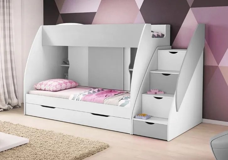 Detská poschodová posteľ MARTIN - 200x80 cm - biela/sivá