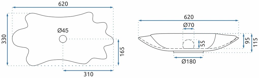 Rea Infinity, umývadlo na dosku 620x330x115 mm + odtoková zátka Click-Clack, čierna-zlatá lesklá, REA-U3402