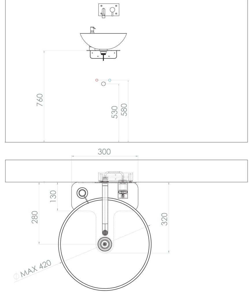 Sapho Sapho, TETRIS umývadlo s držiakom pre podomietkovou batériu, čierna matná, TZ429-01