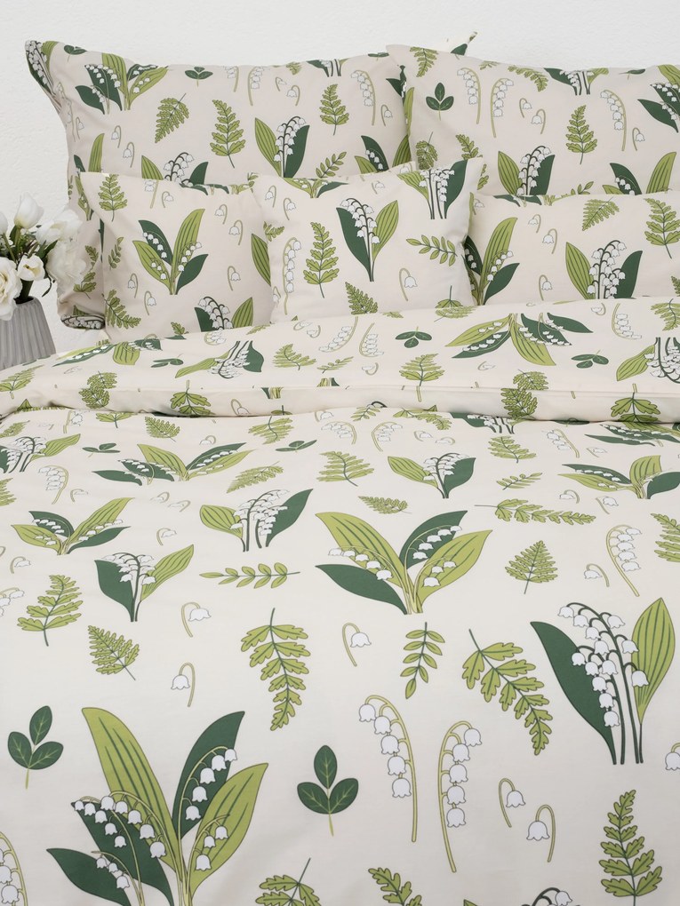 Predĺžené bavlnené obliečky Renforcé - Konvalinky prírodné