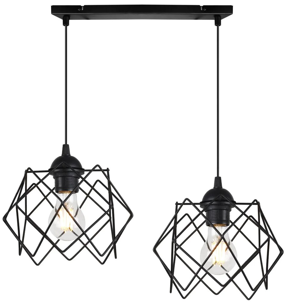 Závesné svietidlo Stella, 2x čierne drôtené tienidlo