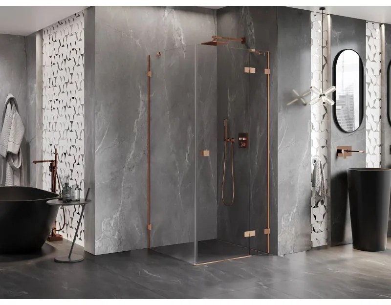 Mexen Lunar, 1-krídlový sprchový kút, pravý, 100 x 100 cm, 8mm číre sklo, medený profil, 834-100-100-65-00-P