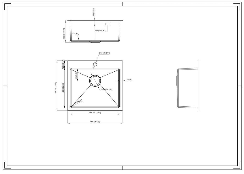 Gamma Gamma, 1-komorový nerezový drez 550x500x210 mm, oceľová, GMA-S5550-CH