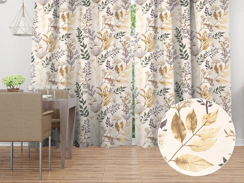 Biante Bavlnený záves Sandra SA-544 Jesenné vetvičky na krémovom 150x250 cm