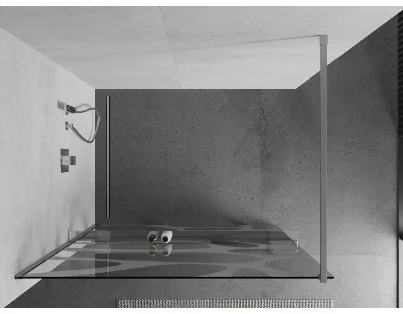 Mexen Kioto+, sprchová zástena s poličkou a držiakom na uteráky 140 x 200 cm, 8mm číre sklo vzor biely, chrómový profil, 800-140-121-01-97