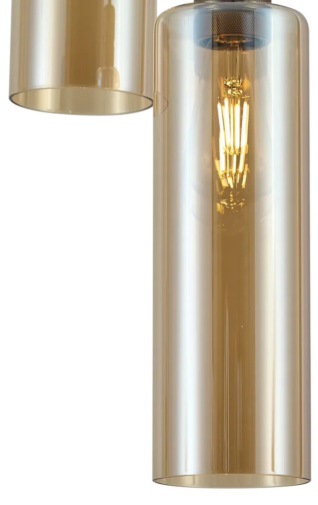 Hotelová elegantná závesná lampa tmavý bronz s jantárovým sklom 5-svetiel - Stavelot