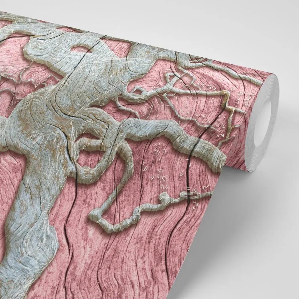Samolepiaca tapeta abstraktný strom na dreve s ružovým kontrastom - 375x250