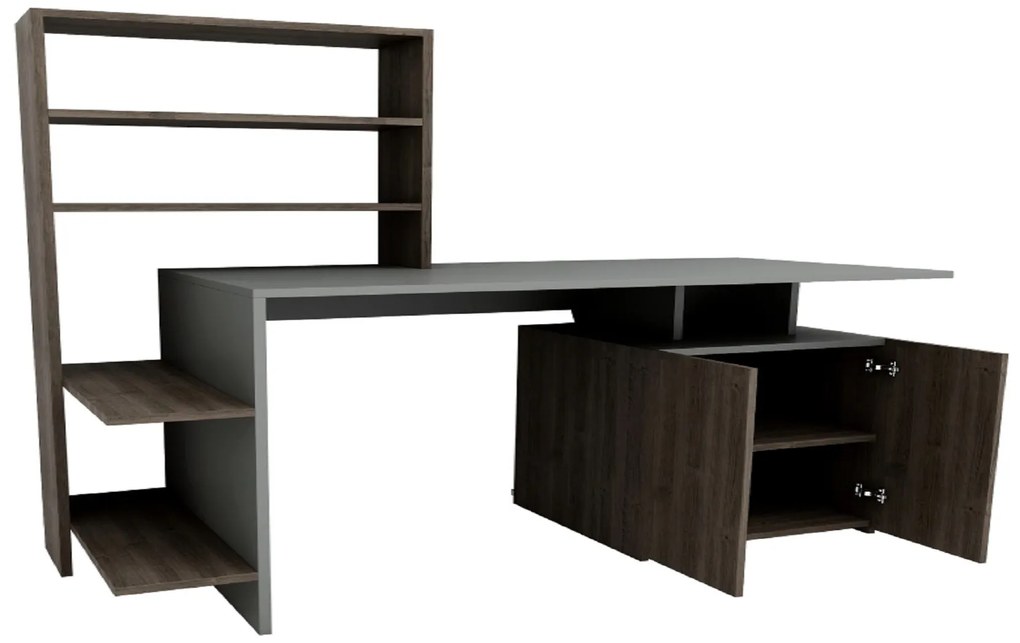 Písací stôl Melis s vstavaným regálom a skrinkou antracitový/orech