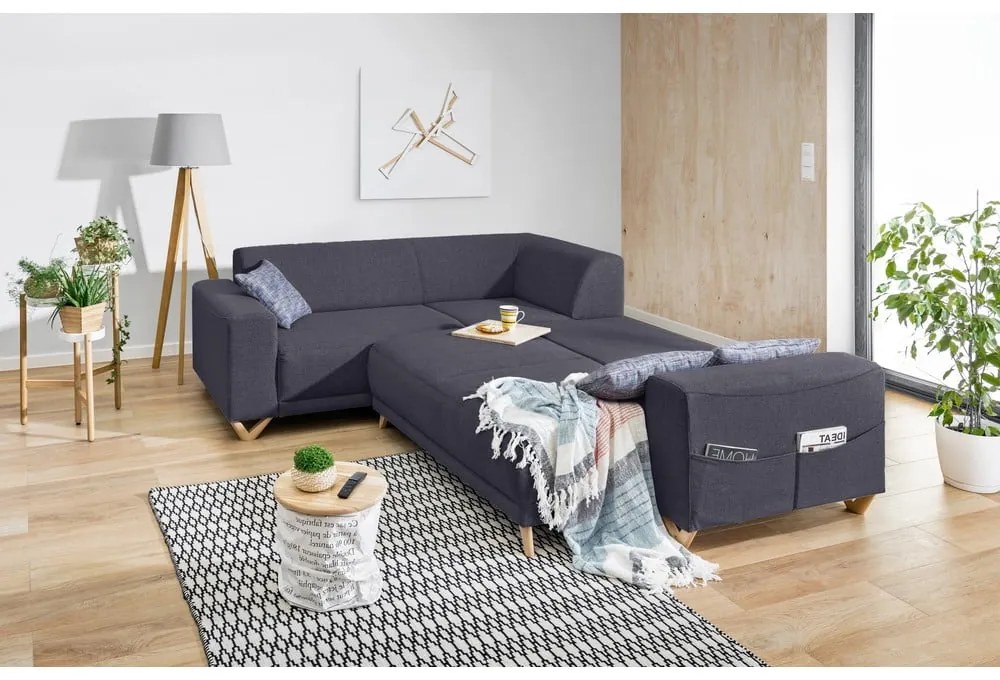 Antracitová rozkladacia/s úložným priestorom rohová pohovka (ľavý roh/do L) Classy Sophie – Miuform