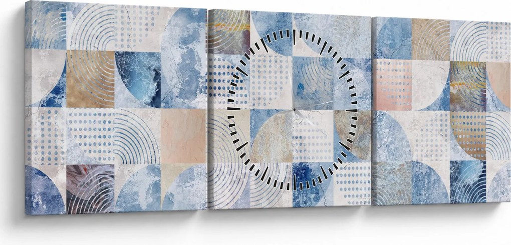 Obraz - Geometrické tvary na stene (s hodinami) (90x30 cm)