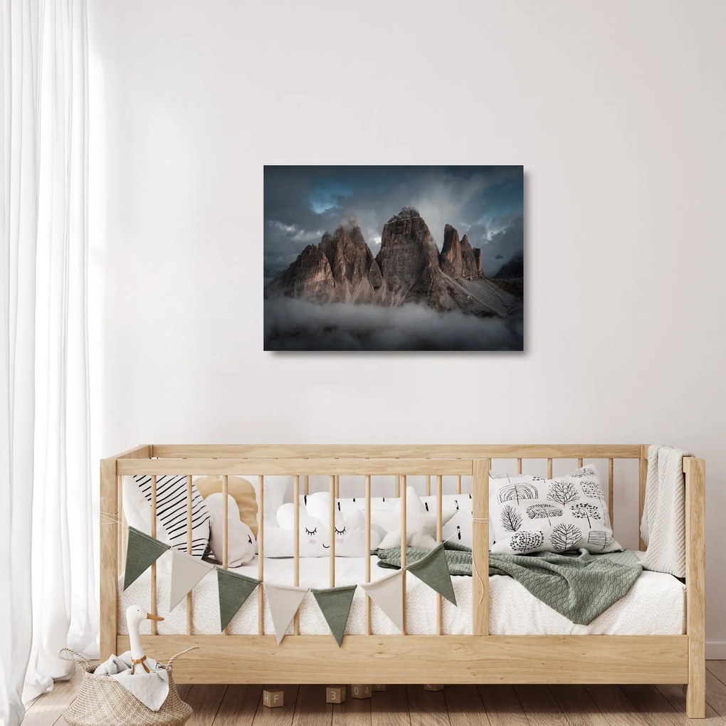 Sklenený obraz - Tri Zuby, Talianske Dolomity (70x50 cm)