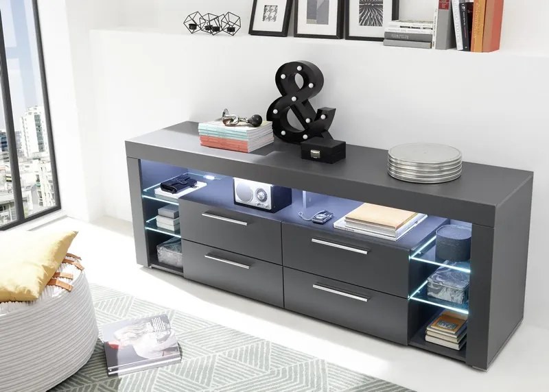 TV stolík Goal,  šedý, s osvetlením