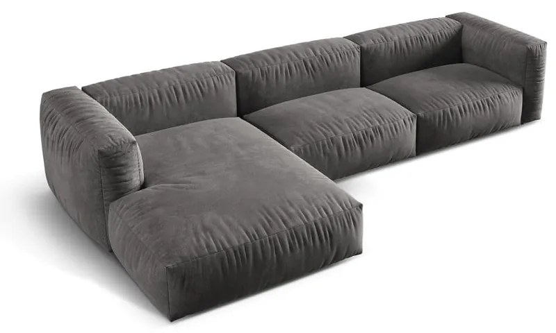 Sivá zamatová modulárna rohová pohovka (ľavý roh/s leňoškou) Martina – Micadoni