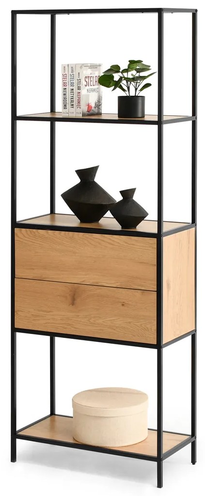 Regál Soren Reg (dub + čierna). Akcia -18%. Vlastná spoľahlivá doprava až k Vám domov. 1111379